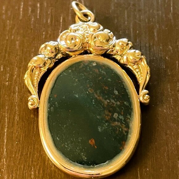 10K Gold and Gold-Filled GLOWING Goddess Athena Bloodstone Intaglio Amulet! - Picture 6 of 7